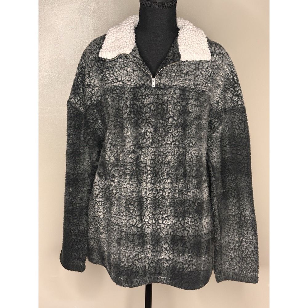 BKE Women's Dark Grey Sherpa Fleece 1/4 Zip Pullover Cozy Soft Jacket Size XL